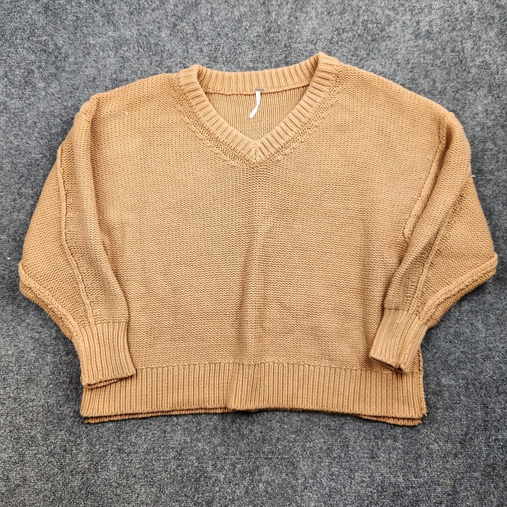 Free People Sweater Womens Medium Brown V Neck Oversized Chunky Pullover Knit‎